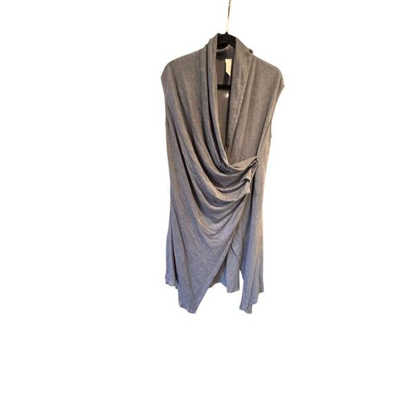 Chalet Tops - Chalet Womens Drape Front Oversized Lagenlook Sleeveless Tunic Top S Gray Linen